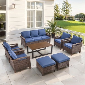 Belord Patio Furniture Set with 47.2" Coffee Table, All Weather Wicker Outdoor Furniture with High Back Patio Chairs, Outdoor Couch and Ottoman - 1 of 4