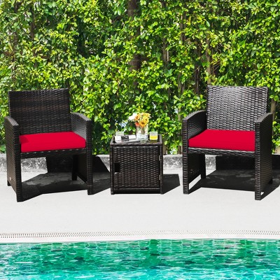 Costway 3PCS Patio Wicker Furniture Set Storage Table W/Protect Cover Cushioned