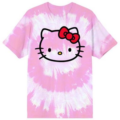 Hello Kitty Character Face Men's Pink Spiral Tie-Dye Crew Neck Short Sleeve T-shirt