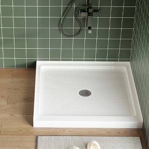 60x32 IN Left Drain Shower Pan, Single Threshold Base, Non-Slip Textured Surface, Lightweight ABS Shower Base, Easy Install, Includes Drain Kit - 1 of 4