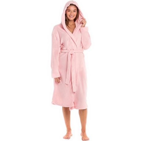 Adr Women's Soft Fleece Robe With Hood, Warm Lightweight Bathrobe Pink ...