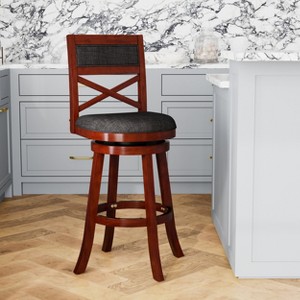 FURNIinspire Counter And Bar Stools Swivel Bar Stool Counter Stool, Vintage Bar Chair With Backrest, Cherry Frame, Charcoal Fabric Seat, 24"*24"*45" - 1 of 4