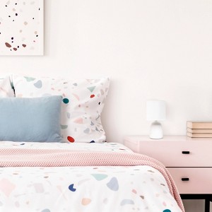 10.04" Traditional Ceramic Thimble Base Bedside Table Desk Lamp with Matching Fabric Shade - Simple Designs - 1 of 4