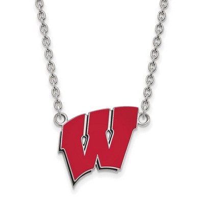 Black Bow Jewelry Sterling Silver Wisconsin Badgers NCAA Necklace 18 Inch