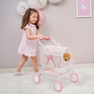 Olivia's Little World Polka Dot Princess 2-in-1 Pretend Pet Stroller & Carrier, Pink/Gray