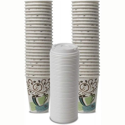 Dixie PerfecTouch 12oz WiseSize Coffee Design Insulated Paper Cup and Lids Bundle 50 Cups & Lids