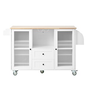 Dexmalle White Mobile Kitchen Island Storage Trolley Cart on Wheels with Dropleaf Top - 1 of 4