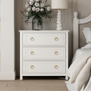 JIONJOY French Country Accent Dresser - Fully Assembled 3-Drawer Storage Cabinet with Bronze Ring Pulls - 1 of 4