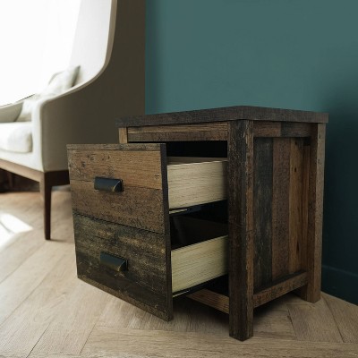 Vintage Oak 2-Drawer Rustic Nightstand