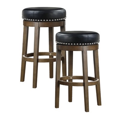 Lexicon Whitby 30.5 Inch Pub Height Wooden Bar Stool with Solid Wood Legs and Faux Leather Round Swivel Seat Kitchen Barstool Dining Chair (2 Pack)