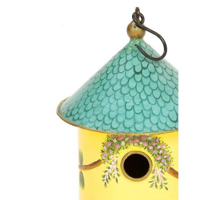 Yellow Hand-Painted Iron and Wood Cottage Birdhouse