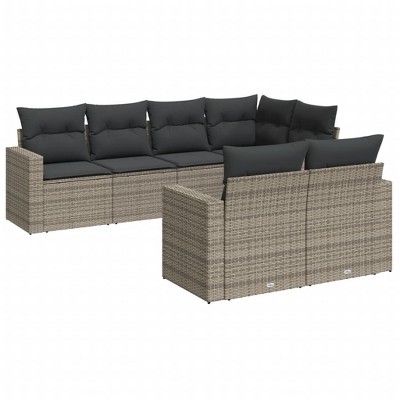 vidaXL Patio Sofa Set with Cushions Outdoor Furniture 7 Piece Poly Rattan - Gray