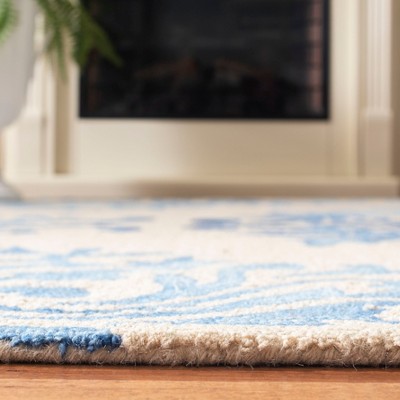 Handmade Beige and Blue Wool Tufted Runner Rug 2'3" x 6'