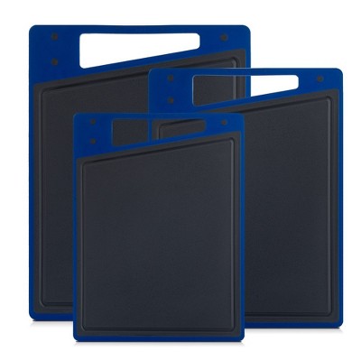 JoyJolt Cutting Board Set-Cutting Boards for Kitchen-Non Slip Large & Small Chopping Boards; Meat Cutting Board with Juice Groove-Grey & Blue