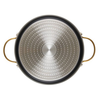 Black and Gold 6-Quart Aluminum Nonstick Stockpot with Glass Lid