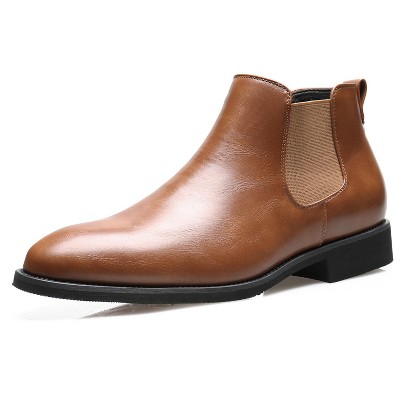 Santimon Men's Leather Chelsea Boots Formal Business Pointed Toe Casual Ankle Leather Boots Tan