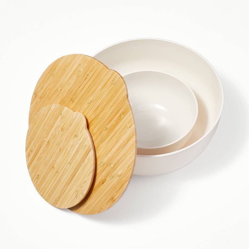 4pc (set of 2) Plastic Mixing Bowl Set with Bamboo Lids Cream - Figmint&#8482;, 4 of 8