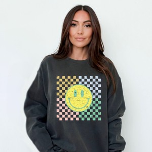 Simply Sage Market Four Square Smiley Face Garment Dyed Sweatshirt - 1 of 4