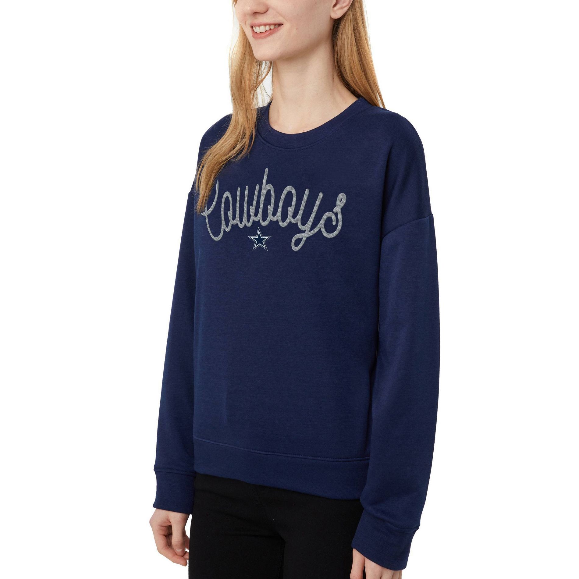 NFL Dallas Cowboy Women's Long Sleeve Crew Neck Fashion Fleece Sweatshirt - L