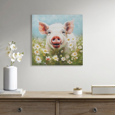 Gulches Playful Pig Canvas Wall Art - Whimsical Farmhouse Charm