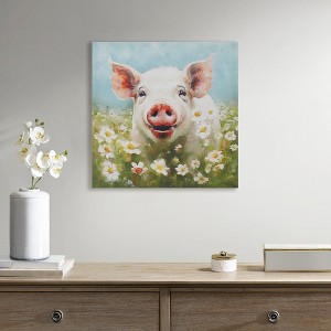 Gulches Playful Pig Canvas Wall Art - Whimsical Farmhouse Charm - 1 of 4