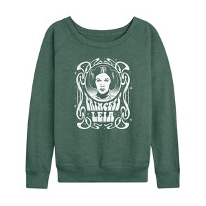 Women's - Star Wars - Princess Leia Art Nouveau Lightweight French Terry Wide Neck Long Sleeve Shirt - 1 of 4