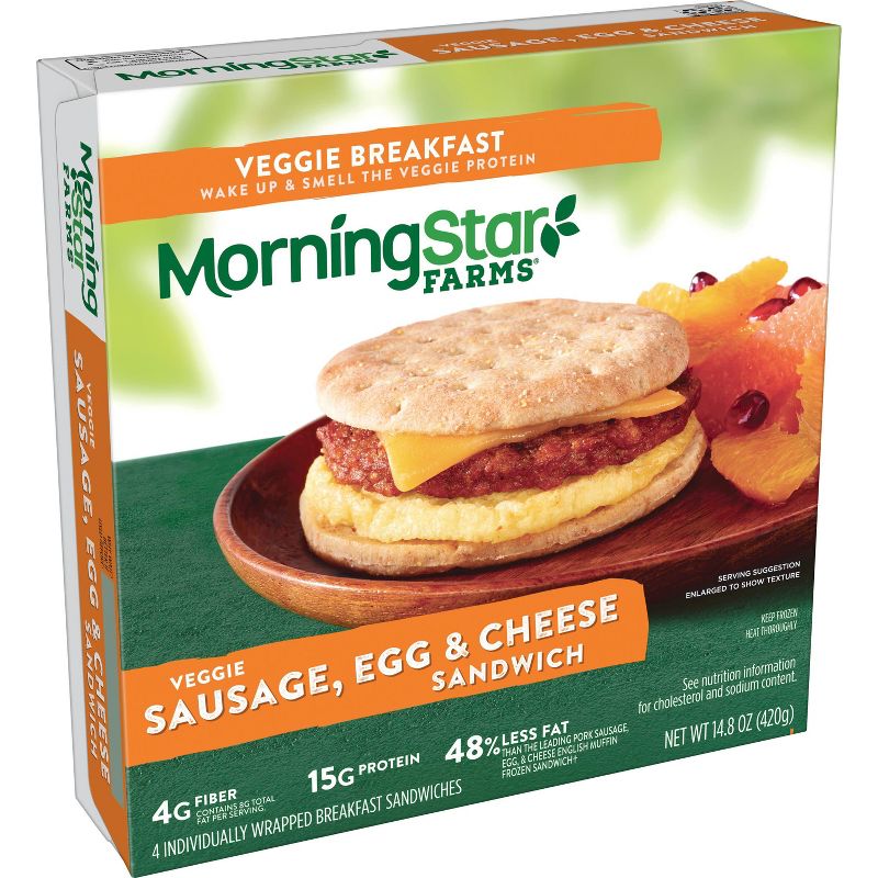 Morningstar Farms Sausage, Egg &#38; Cheese Frozen Breakfast Sandwich - 14.8oz, 1 of 8