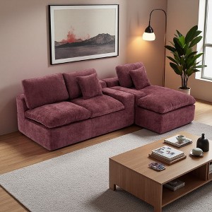 107.9" Chenille L-Shaped Sectional Sofa with Double Cushion & Pockets - 1 of 4