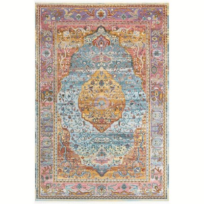 Light Blue Rectangular Synthetic Stain-Resistant Area Rug