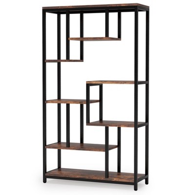 Tribesigns 70.8-inch Tall 8-shelves Staggered Bookshelf, Brown : Target