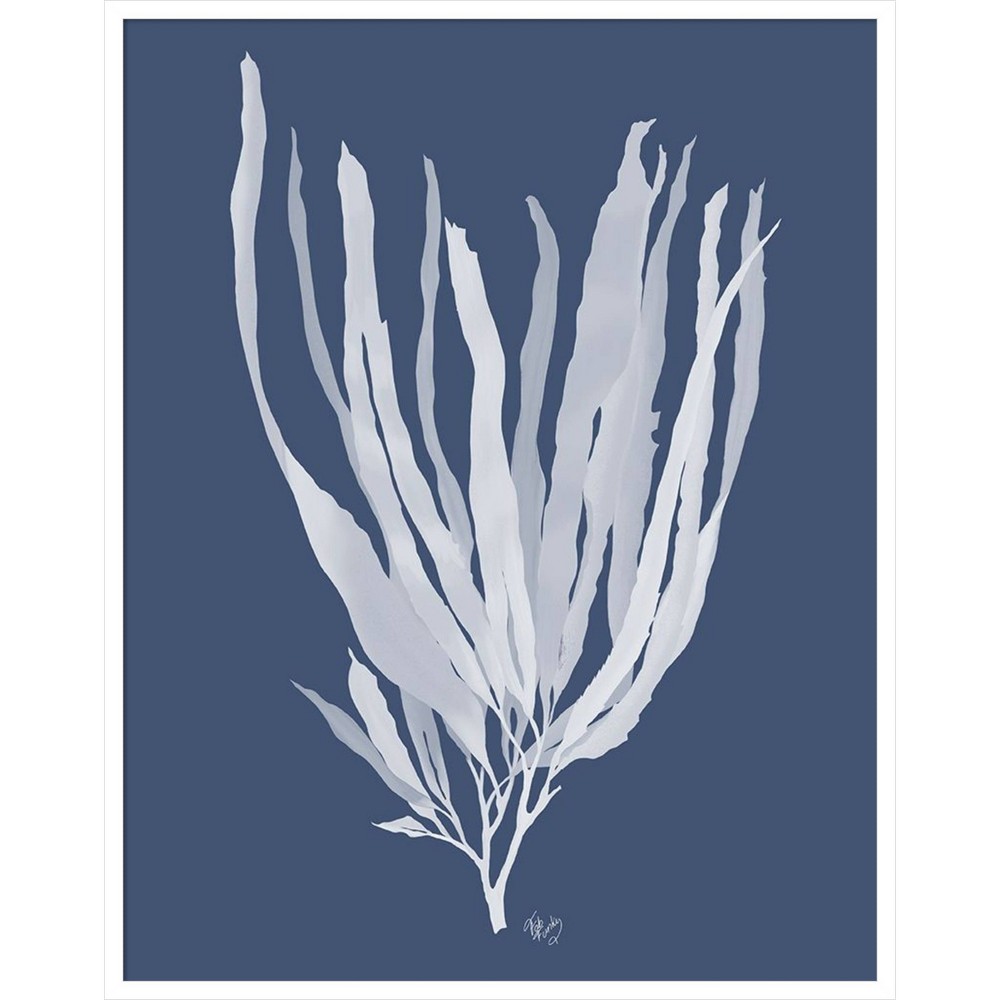 Amanti Art Seaweed 1 White on Indigo Blue by Fab Funky Wood Framed Wall Art Print