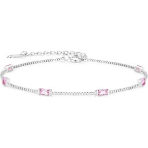 Dainty Sterling Silver Birthstone Bracelet, Simple Charm Link Jewelry, Birthday Anniversary Christmas Gift for Women - 1 of 4