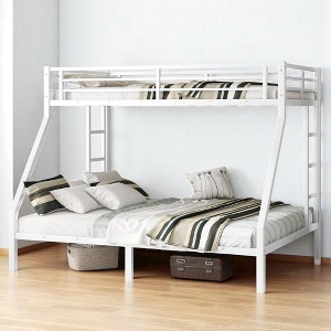 Twin XL Over Queen Metal Bunk Bed Frame with Dual Ladders, Guardrails and Under-Bed Storage, Space-Saving Design,kids bed - 1 of 4