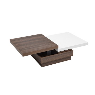 Dexmalle Modern Square Rotatable Top Coffee Table with Wood Grain Design