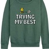 Women's - Peanuts - Woodstock Trying My Best Lightweight French Terry Wide Neck Long Sleeve Shirt - 2 of 4