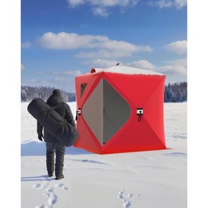 Insulated Pop-Up Ice Fishing Tent 3-4 Person, Quick Setup Portable Hub Tent, 210D Oxford Fabric, Includes Anchors, Ropes & Carry Bag - 1 of 4