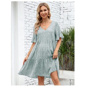 Women's Maternity Casual Dress  Flowy Floral Print, Ruffle leeves - 1 of 4