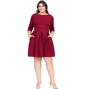 Plus Size Perfect Fit and Flare Pocket Dress - 24seven Comfort Apparel™ - 1 of 4