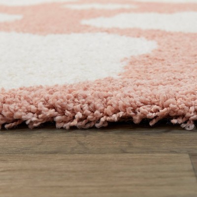Pink and White Synthetic Shag Kids' Rug 4' x 6'