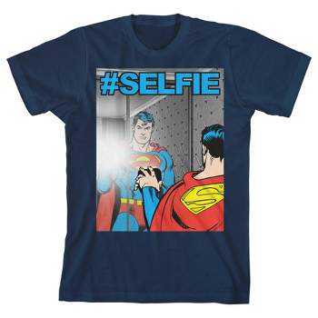 Superman Selfie Youth Boys Navy T-Shirt