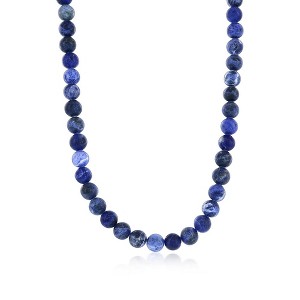 Metallo Mens Stainless Steel, 8mm Bead Necklace - Sodalite - Blue - 24 Inch - 1 of 3