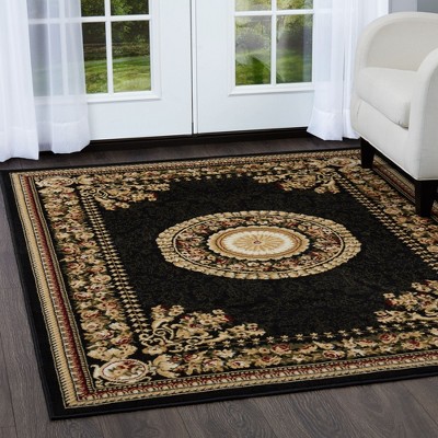 Black Rectangular Medallion Synthetic Area Rug