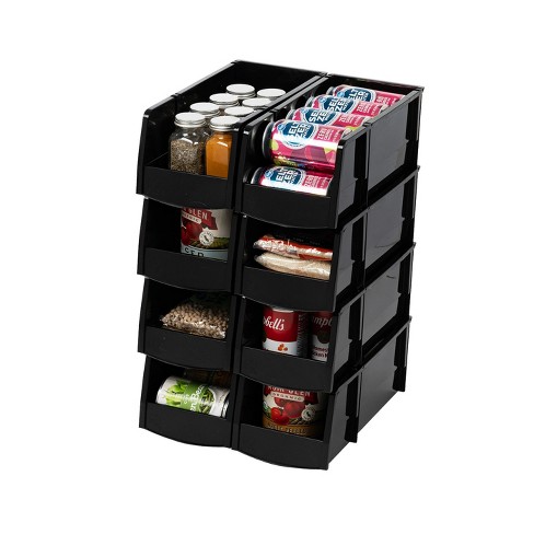 IRIS USA 8Pack Large Stackable Open Front Storage Organizer Basket Bin for  Pantry, Black