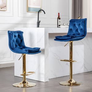Velvet Bar Stools Set of 2 with Adjustable Height, 360° Swivel, Chrome Footrest, and Metal Legs for Kitchen, Dining, or Bar - 1 of 4
