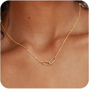 14K Gold Plated Multi-Pendant Necklace, Adjustable Paperclip Chain with Bow/Heart/Cross, Minimalist Jewelry Gift for Women - 1 of 4