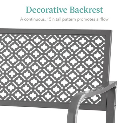 Gray Steel 2-Person Outdoor Garden Bench with Geometric Backrest