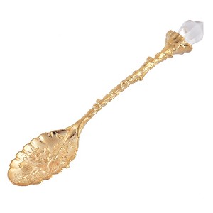 Unique Bargains Stainless Steel Flower Pattern Mini Dessert Coffee Tea Spoon Gold Tone 1 Pc - 1 of 3
