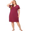 Women's Plus Size Lace V Neck Short Sleeves Solid Lounge Midi Nightgowns - Agnes Orinda - 3 of 4