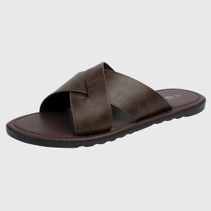 Alpine Swiss Hugo Mens Vegan Leather Slide Sandals Dressy Comfy Indoor Outdoor Shoes Cross Strap Design for Casual Elevated Wear Anti-Slip Flip Flops - 1 of 4