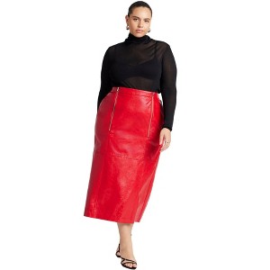 ELOQUII Women's Plus Size Faux Patent Leather Skirt With Zipper Detail - 1 of 4
